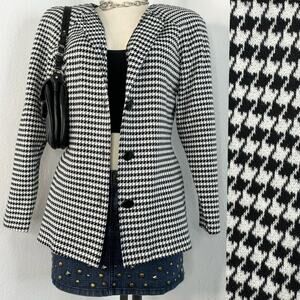 Vntage 80s Black and White Houndstooth Blazer